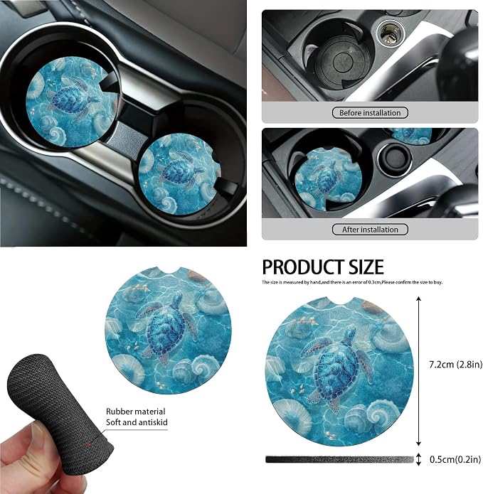 Turtle Shell Print Universal Fit Car Seat Cover Set Seatbelt Strap Pad Steering Wheel Covers Air Vent Storage Holder Trash Cans Cup Coasters Rearview Mirror Cover Keychain, 15 Pieces