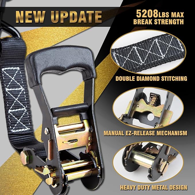 CARTMAN Ratchet Tie Down Straps, 5208lbs Break Strength, Includes 4PK Heavy Duty Ratchet Tie Downs, 4PK Soft Loop Tie-Downs, Use for Car, Truck, UTV