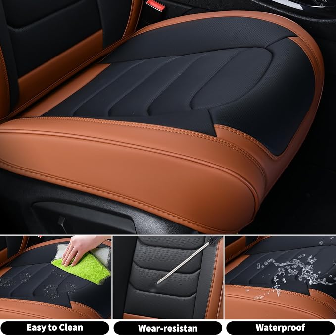 FLORICH Seat Cover for Cars, Front&Rear Seat Covers, Waterproof Automotive Car Seat Covers, Brown Car Seat Cushion Accessories for Most Car Interior Covers Sedan Truck SUV(Brown&Black, Full Set)