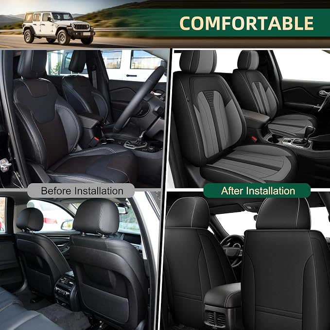 Car Seat Covers Fit for Ford Focus 2009-2018 Waterproof Leather Seat Covers Breathable and Comfortable All Weather Seat Covers (2 Front Set, Black&Grey)