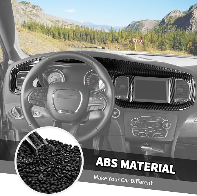 Jimen Fit for Dodge Charger 2015-2023, Center Console Dash Instrument Panel & Gear Shift Cover Trim (Carbon Fiber)
