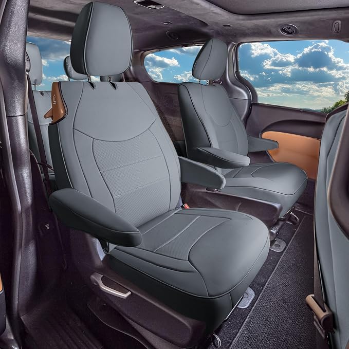 FH Group Custom Fit Car Seat Cover Specefically Made for Chrysler Pacifica 2017-2024 - 2nd Row Set Hybrid, Faux Leather, Solid Gray