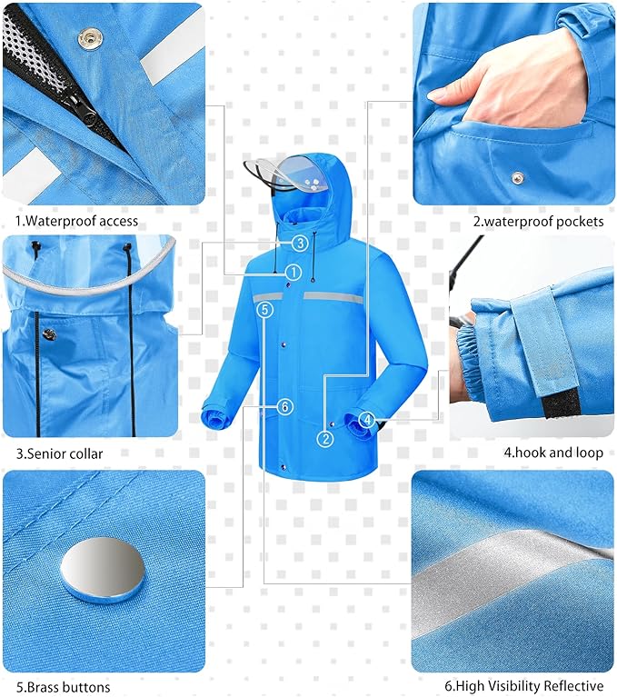 iCreek Rain Suit Waterproof Jacket and Pants Hi Vis Raincoat for Men and Women Reflective Outdoor for All-Sport Work