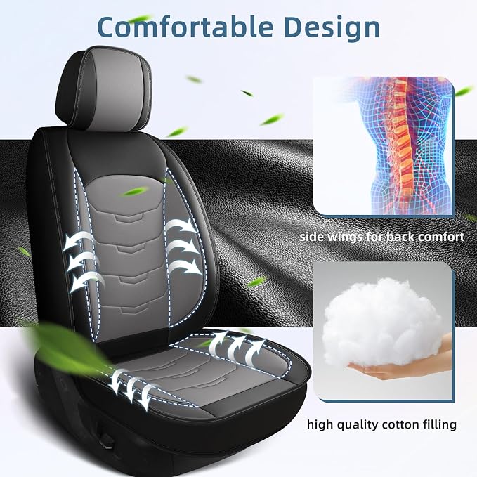 Car Seat Covers Fit for Chevrolet/Chevy Cruze 2011-2019 Full Set Luxury Leather Seat Cushion Waterproof Automotive Seat Protectors(5 Seat,Black&Grey)