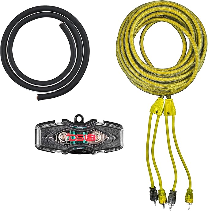 DS18 AKIT4.YL 4-GA Amplifier Installation Kit Up to 1680 Watts RMS, Mini-ANL Fuse Holder, Speaker & RCA Cables, CCA Amplifier Wiring Kit, Ultra Flex Wire, Amp Wire Kit, Amp Wiring Kit 4 Gauge - Yellow