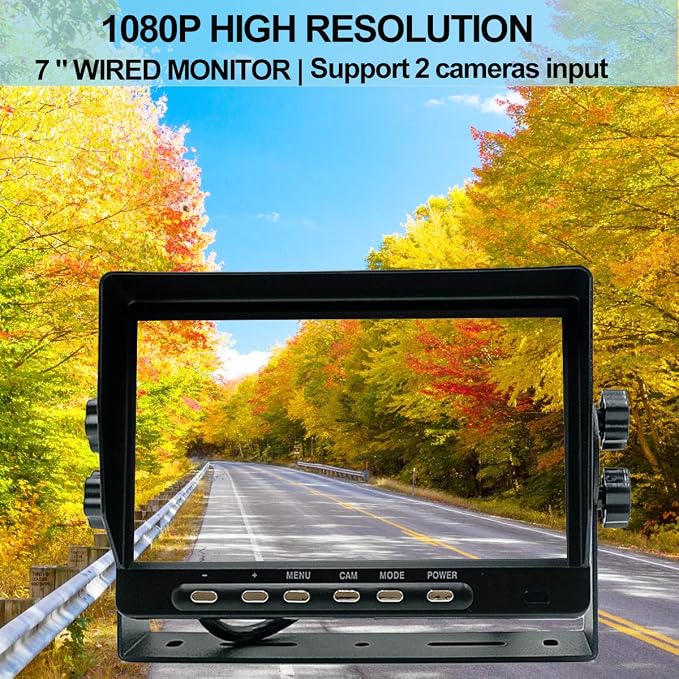 AHD 1080P 7" Wired Monitor Rear View Backup Night Vision Camera System, Waterproof IP 69K Camera for Agriculture Farm Tractor, Box Truck, Forklift, Heavy Equipment, Excavator, Skid Steer