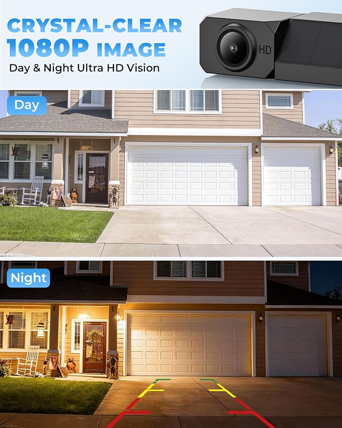Solar Wireless Backup Camera, 5" 1080P DVR Monitor, 2-Min No-Wiring Installation Back Up Camera, 4800mAh Battery, Stable Signal, IP69K Waterproof Reverse Camera for Car, SUV, Pickup, Truck, Trailer