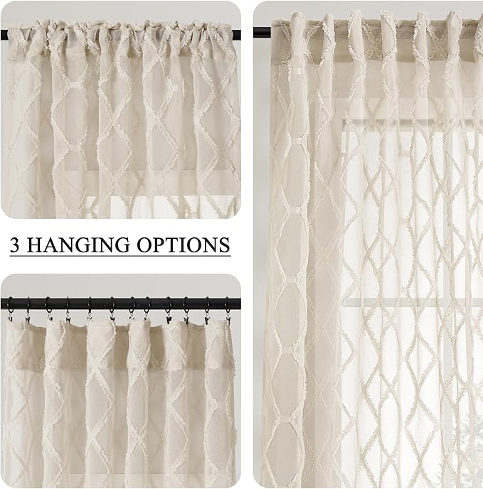 Hokibero Beige Curtains 132 Inches Long for Living Room Back Tab Sheer Curtains Farmhouse Country Light Filtering Custom Made Extra Long Drape for 2 Story Window Floor Ceiling 11FT