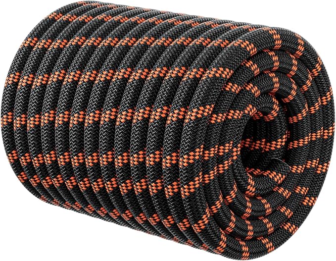 Double Braided Arborist Rigging Rope - 1/2 in X 150 ft 48 Strands Rappelling Outdoor Pulling Heavy Duty Polyester Bull Rope for Swing Tree Work Camping Rescue Hiking - Black