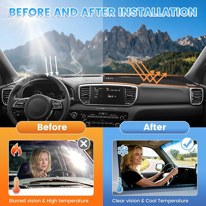 KUST Black Dash Cover Compatible with Kia Sportage 2017-2022 Dashboard Cover Accessories for Sportage Non-Slip Polyester Dashboard Mat Custom Fit Center Console Sunshield Protector No Glare