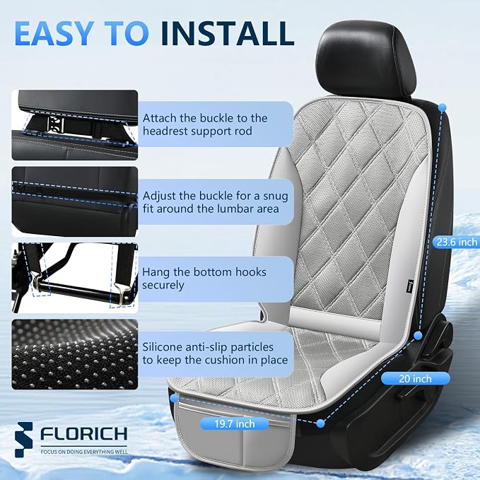 Upgraded Cooling Car Seat Cover, 12V-24V Ventilated Car Seat Cushion, 3-Speed Adjustable Cooling Car Seat Cushion, Breathable Mesh & Leather Cooling Seat Pad Universal Fit Car SUV Truck Van-Gray