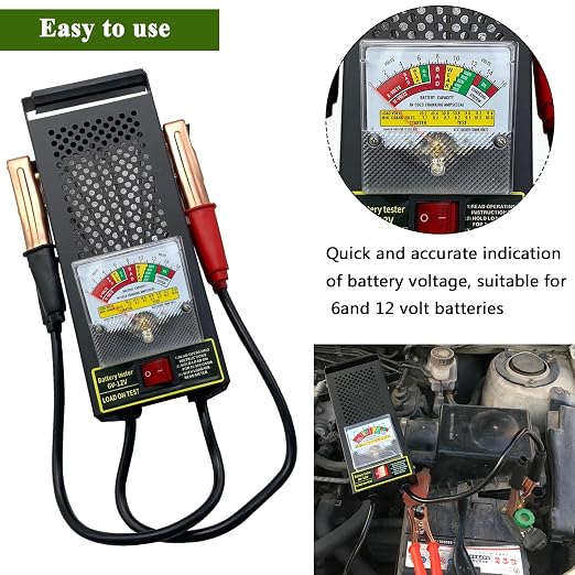 Car Alternator Tester 12V 6V with Voltmeter Alligator Clips, 2PCS Battery Terminal Cleaner, 4PCS Anti-Corrosion Fiber Washers for Car, RVs, Boats