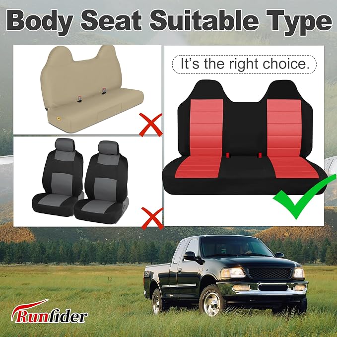 Custom Bench Seat Covers for Ford F150 1999 2000 2001 2002 2003 2004 Heavy Duty Cloth Protector Interior Accessories，Waterproof & Machine Washable - Red