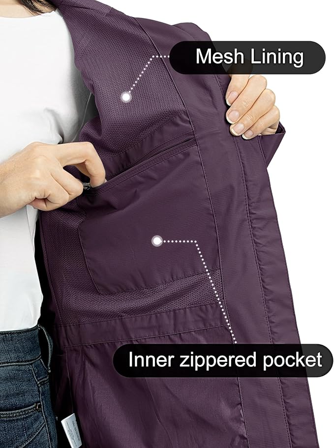 Outdoor Ventures Packable Rain Jacket Women Lightweight Waterproof Raincoat with Hood Cycling Bike Jacket