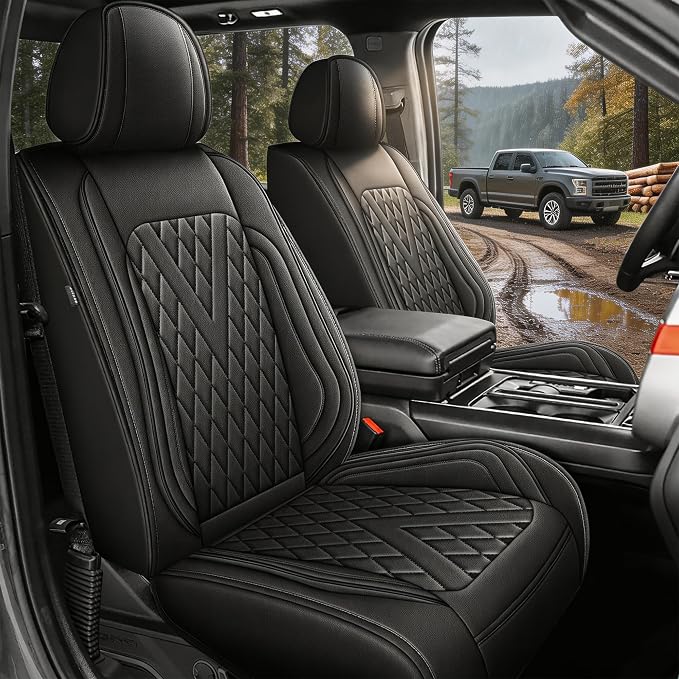 Truck Seat Covers Full Set Fit for 2009-2026 Ford F150 & 2017-2026 F250/F350/F450 Super Duty Leather Protectors Scratch-Resistant (Black)