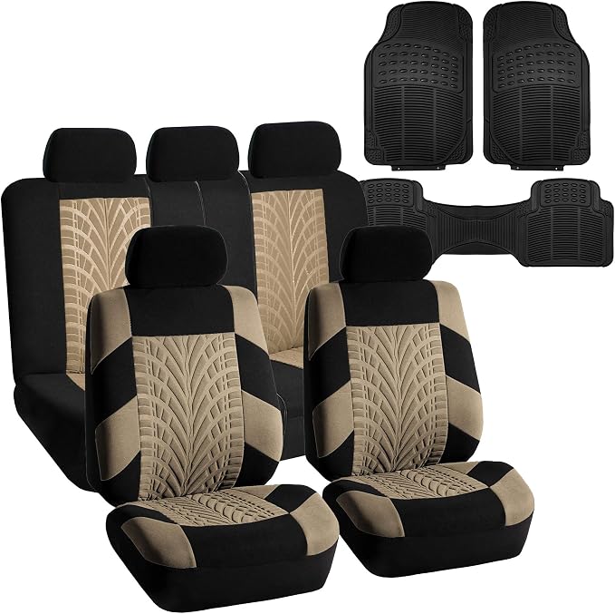 FH Group FB071115 + F11306 Travel Master Seat Covers (Beige) Full Set – Universal Fit for Cars Trucks and SUVs