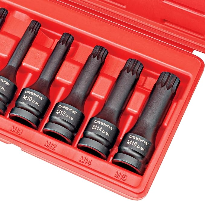 CARBYNE 8-Piece XZN Triple Square Impact Bit Socket Set, 12 Point, M5 to M16, 1/2 in. Drive, CrMo Steel, Manganese Phosphate Finish, for European Vehicles