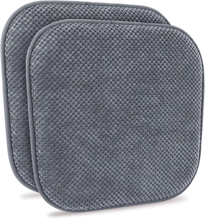 Grey Kitchen Chairs Cushions Set of 2 Non Slip Foam Patio Seat Cushions Washable Soft Thick Pads Large Wooden Metal Tapered Dining Chair Cushions,17" x 15"