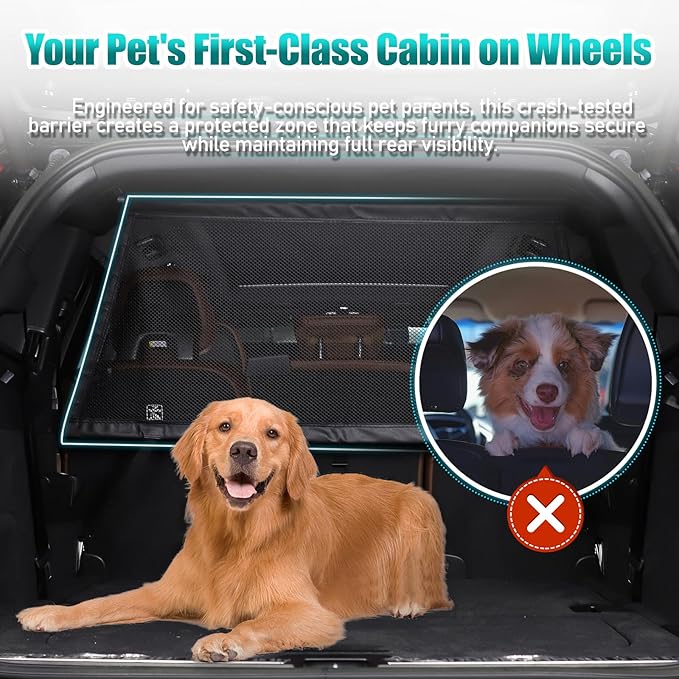 Pet Restraint Net Dog Fence Car Backseat Divider Vehicle Gate Cargo Area Travel Trunk Mesh Net Screen for Volvo XC90 2015 2016 2017 2018 2019 2020 2021 2022 2023 2024 2025+ (Black, for XC90 2015+)