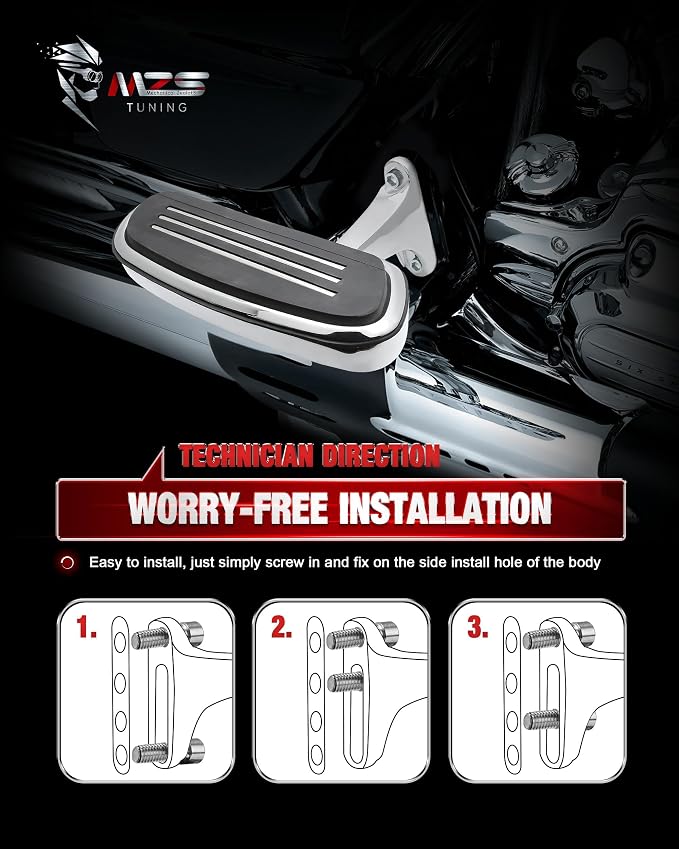 MZS Motorcycle Passenger Floorboards, Chrome Touring Footboards Floor Boards Rear Foot Pegs Mount Bracket Kit Compatible with Electra Glide/Road Glide/Road King/Street Glide/Ultra Limited