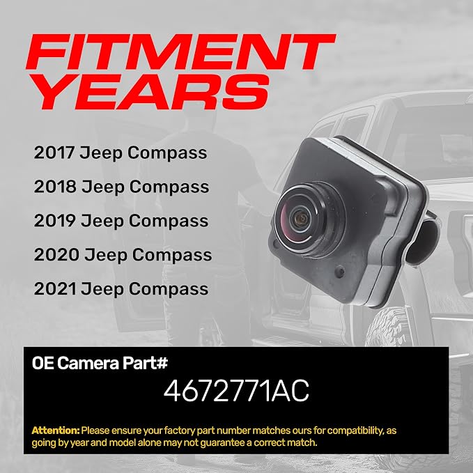 Master Tailgaters Replacement for Jeep Compass (2017-2021) Rear View Backup Camera OE Part # 4672771AC