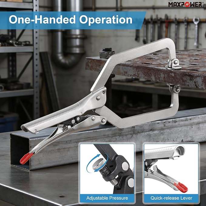 MAXPOWER 10.5 inch Self Adjusting Locking C Clamp, 3.9 inch Jaw Capacity, Long Reach Automatic Locking C-Clamps Pliers with Swivel Pad