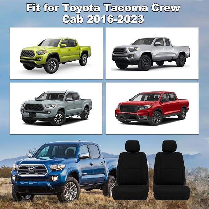 Bench Seat Covers for Toyota Tacoma 2016 2017 2018 2019 2020 2021 2022 2023 Heavy Duty Cloth Protector Interior Accessories,with Non-Folding Passenger Seat, Black（Front）
