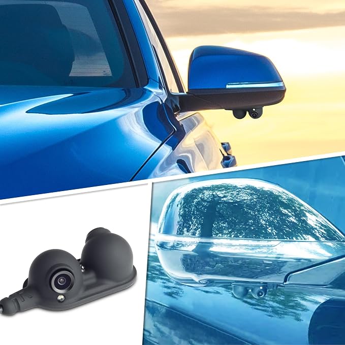 Side View Cameras Set Backup Cameras Kit with Mini 4 Channel Video Surveillance Quad Video Selector for Truck Car Van Camper with Night Vision and Wide View Angle, Side Mirror Mount, IP68 Waterproof