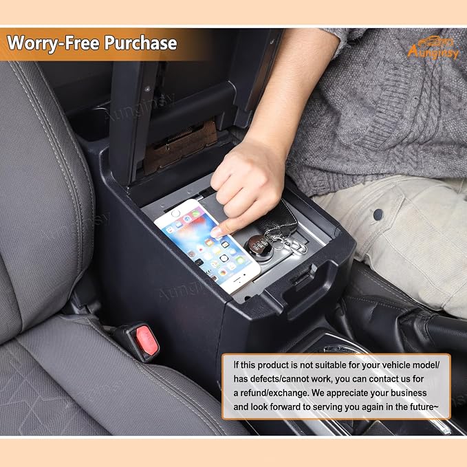 Car Center Console Lock Safe Box Armrest Storage Compatible with Toyota Tacoma 2016-2023 Center Console Lock Box Armrest Security Organizer Tray Vault with 3 Digit Combo Password Insert Accessories