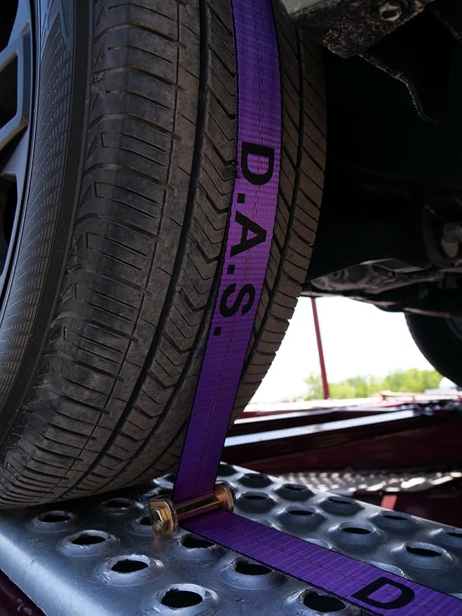 D.A.S. Car Hauler Straps - 2 inches x 11 feet, Set of 4 Wheel Tie Down Straps for Car, Truck, and UTV Transport, Secure Car Tie Dow, Three Cleat Design | Purple Color