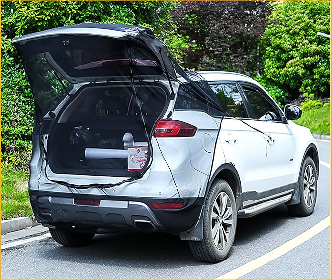 Car Tailgate Door Magnetic Screen Mesh for SUV Trunk, Camping Net Screens for Car Tent, Closed with Double-Ended Zipper, Protection B-u-g-s and UV Net, Breathable Mesh Cover (Extra Large)