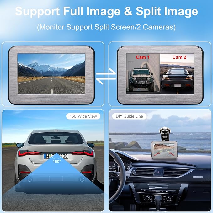 Magnetic Solar Wireless Backup Camera with 5" Monitor System AHD1080P Truck Trailer Hitch Rear View Camera IR Night Vision Waterproof Rechargeable Reverse Camera for RV Car Camper