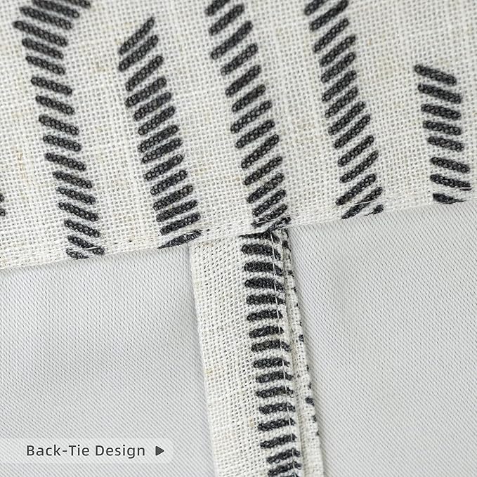 DriftAway Farmhouse Double Layer Linen Blackout Tie Up Curtains Thermal Insulated Striped Fully Lined Balloon Roman Shade Bathroom Window Adjustable Rod Pocket 39 Inch by 55 Inch Briony Black