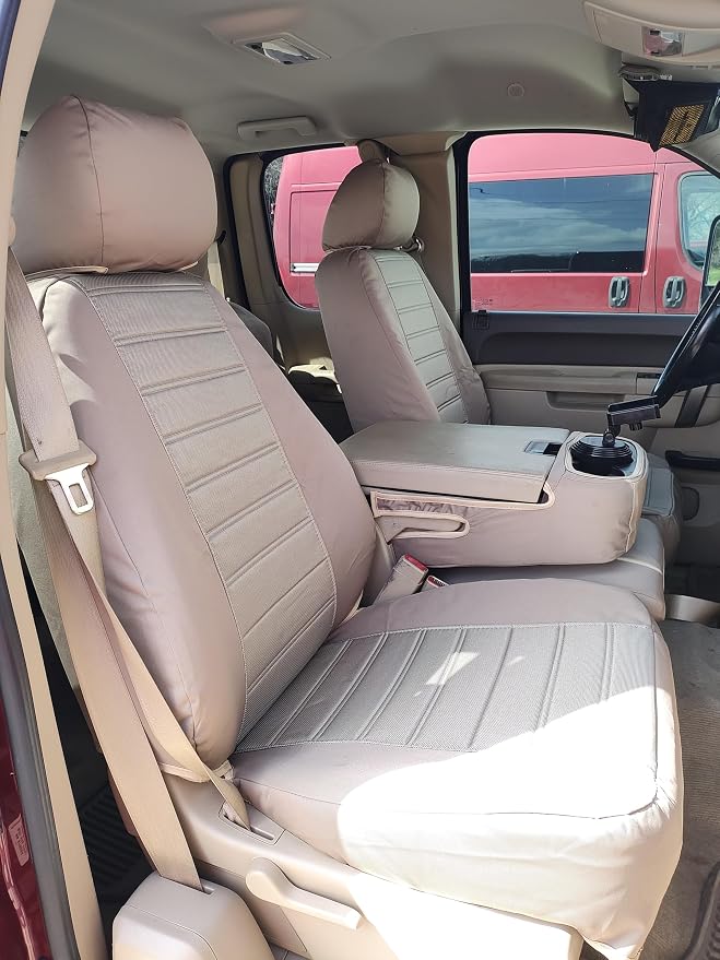 Durafit Seat Covers C1127-X3/Q3-2007-2013 Chevy Truck/Pickup Silverado, Avalanche and GMC Sierra LT 40/20/40 Custom Seat Covers Made in Tan Automotive Twill Seat Covers. Custom Made to These Seats.
