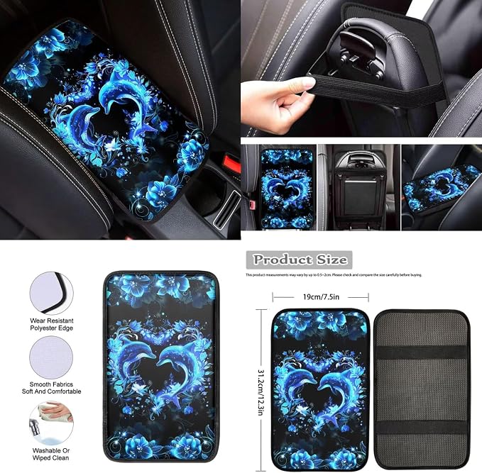 Blue Dolphin Car Seat Covers Full Set 12 Pcs Car Steering Wheel Cover Center Console Cover Fashion Auto Seat Belt Covers Gear Lever Cover Fit for Most Cars, SUVs