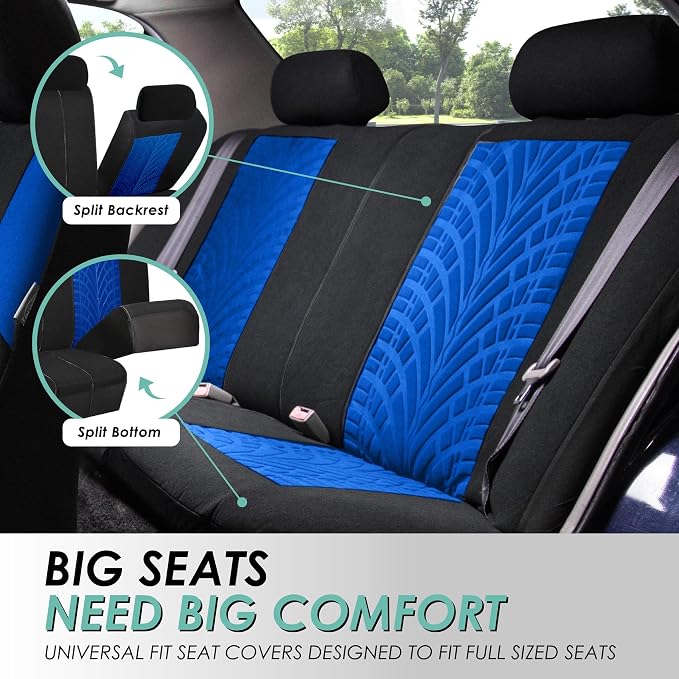 FH Group Three Row Set 7 Seater Blue Travel Master Car Seat Covers, Airbag and Split Rear Car Seat Cover Universal Fit Interior Accessories for Cars Trucks & SUV Automotive Seat Covers