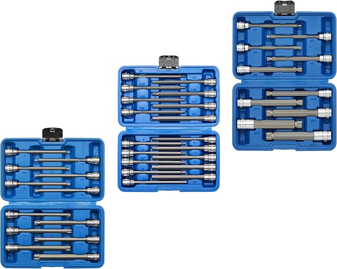 EMENTOL 40PCS Extra Long Hex, Torx and XZN Triple Square Spline Bit Socket Set, CR-V, S2 Steel, 5.9" Length