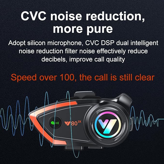 Motorcycle Helmet Bluetooth Headset 500meters 2 Riders Bluetooth Helmet Intercom Headset with CVC Noise Sound Quality Speakers Communication Systems Motorcycle Riding/Snowmobile/Cycling/Sports(（2PC）