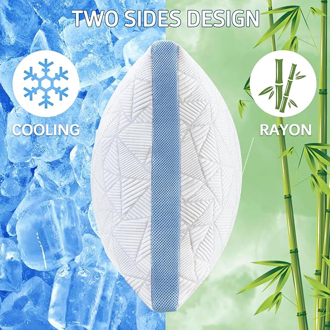 BETU Cooling Pillow Queen Size, Shredded Memory Foam Cool Pillow for Hot Sleepers, Adjustable Firm Soft Support Bed Pillows Perfect for Back Neck Pain and Side Sleeping with Pillow Case Cover, Blue