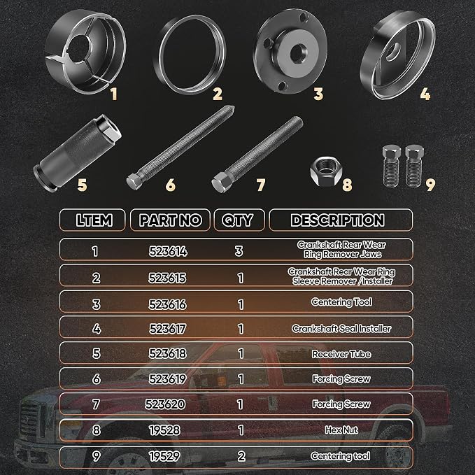 7835 Rear Main Oil Seal Remover/Installer Kit, Rear Main Oil Seal Kit - Compatible with 1998-2003 Ford 7.3L Diesel Engines in Ford 3/4 and 1 Ton Trucks