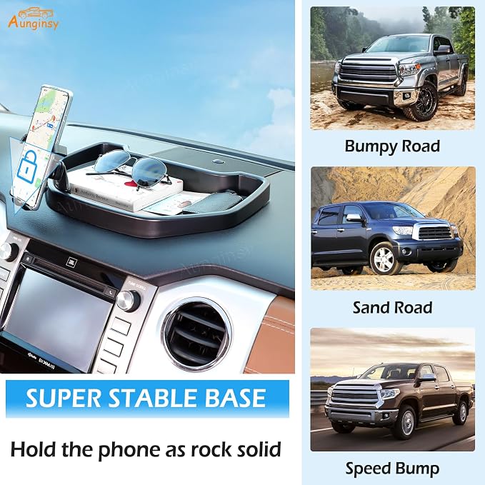 Aunginsy Center Console Dashboard Storage Tray with Phone Mount Compatible with Toyota Tundra 2007-2021, Instrument Multi-Functional Mobile Phone Holder Storage Box Organizer Tray Insert Accessories