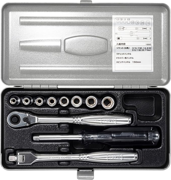 TONE 1850 1/4" SAE Size Socket Wrench Set w/Metal Case