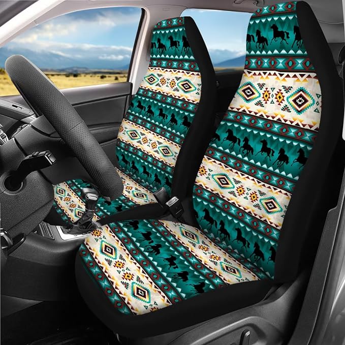 Navajo Tribal Car Seat Covers Full Set 18 Pieces Aztec Tribal Car Accessories Set Car Trash Can Steering Wheel Cover Car Headrest Covers Car Seat Belt Pads Cover,Easy to Install