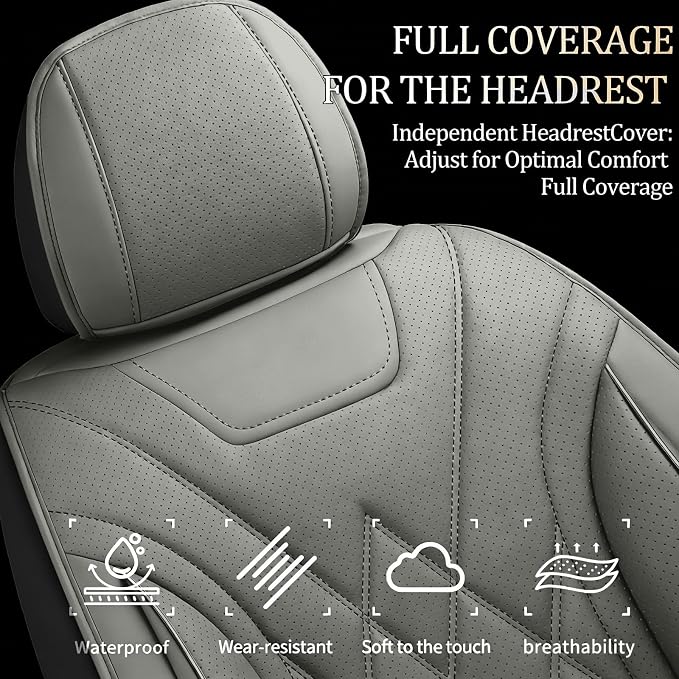 Car Seat Covers Compatible with Ford Focus 2009-2018 - Full Set 5 Seats Luxury Leather All-Weather Seat Cushions & Protectors, Waterproof & Breathable, Airbag Compatible (Gray)