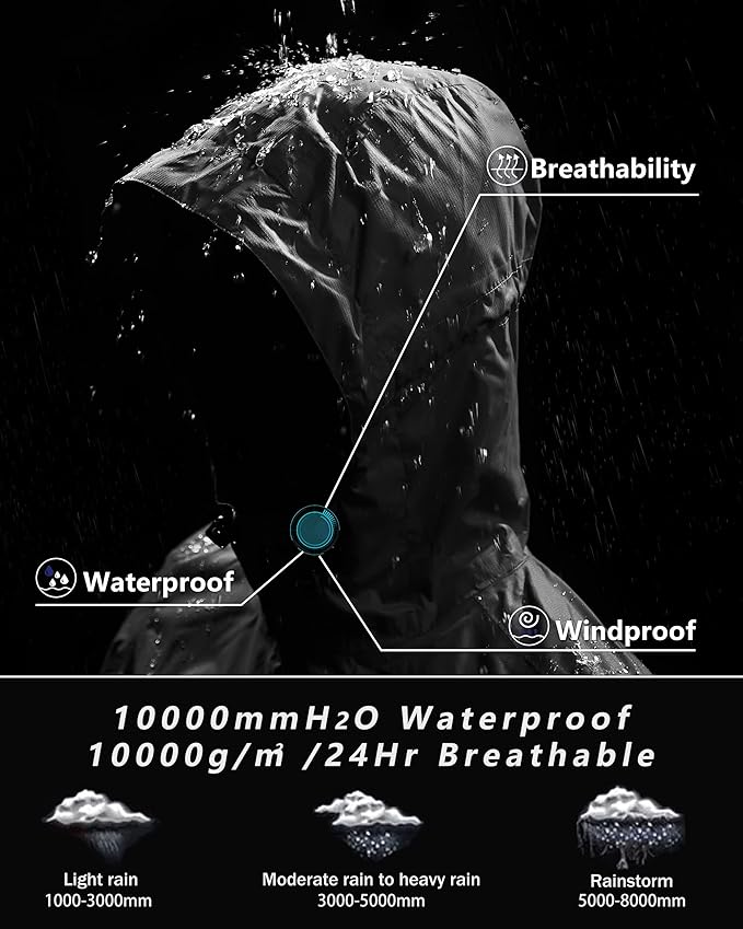 Outdoor Ventures Packable Rain Jacket Women Lightweight Waterproof Raincoat with Hood Cycling Bike Jacket