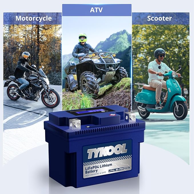 TYKOOL YTX4L-BS-Pro High PerformanceLithium Motorcycle Battery,180CCA 12.8V 3Ah LiFePO4 Powersports Battery,Built-in BMS,for Dirt bikes,ATV,Scooter,4 wheeler,Hongda grom,Motocross,Riding Lawn Tractor