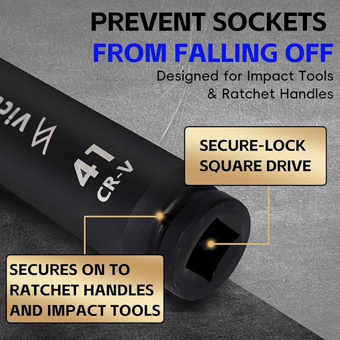 1-Inch Drive 41mm Extra Deep Impact Socket, 8-Inch (200mm) Long, 6-Point Truck & Trailer & Tractor Wheel Nut Socket, Heat Treated Cr-V Alloy Steel, One-Piece Forged, No Torque Loss