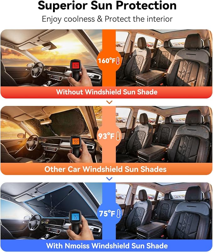 Nmoiss [Vinyl Coating Heat Shield] Windshield Sun Shade Umbrella Custom for Kia Telluride, Protect Car from Sun Rays & Heat Damage Keep Cool and Protect Interior