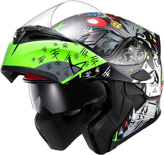KYPARA Motorcycle Dual Visor Flip up Modular Full Face Helmet with DOT Certification of Impressionism