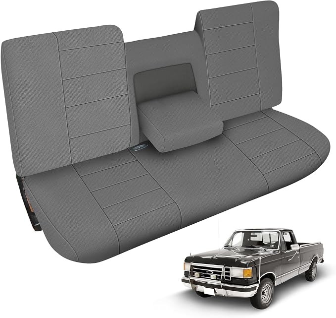Truck Seat Cover Compatible with 1987-1991 Ford F150 Front Bench with Opening Armrest and Molded Headrest, Charcoal